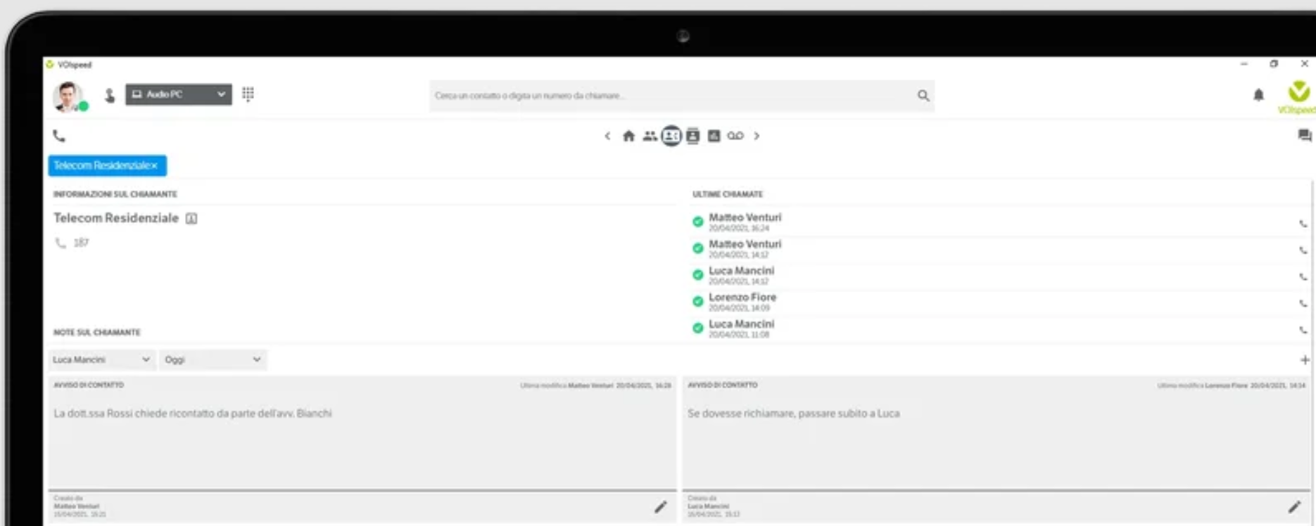 centralino VoIP cloud vs centralino tradizionale: schermata mini CRM